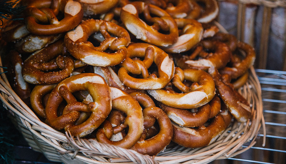 A basket full of pretzels