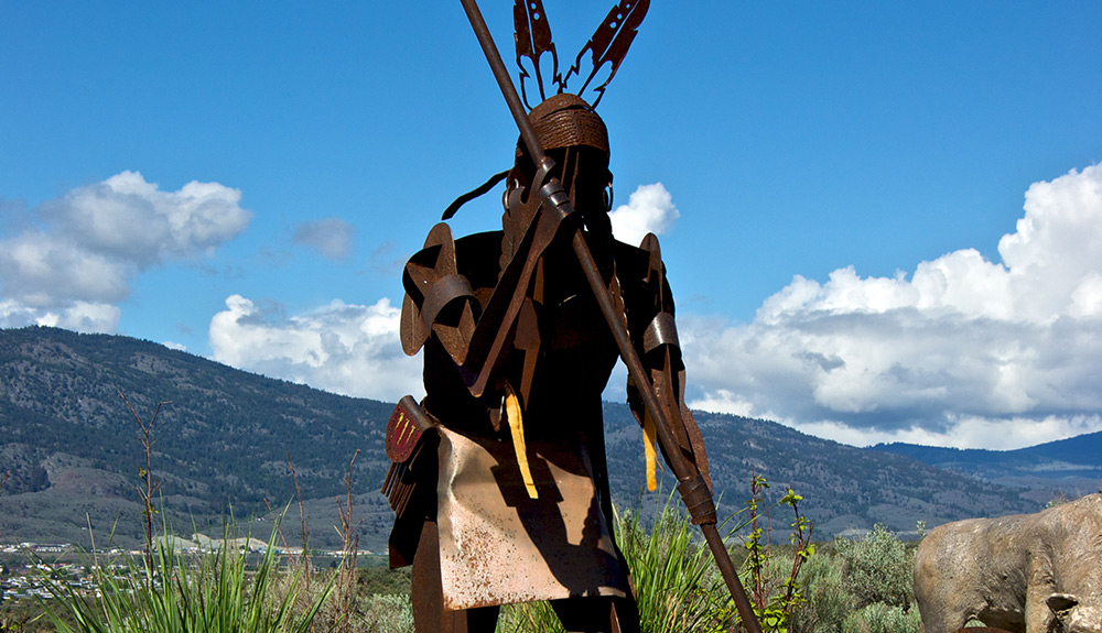 An Indigenous statue is shown on the grounds at the Nk'mip Cellars in Okanagan