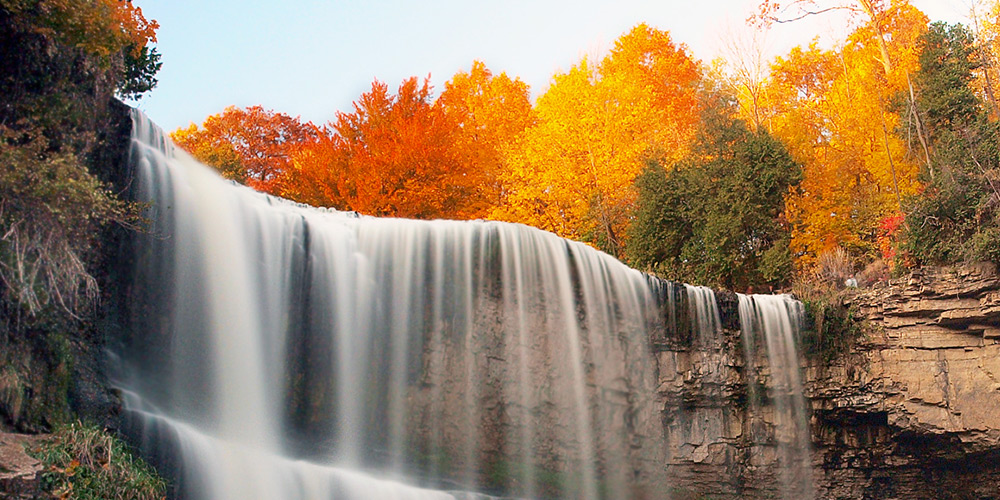 Beautiful fall waterfall scene