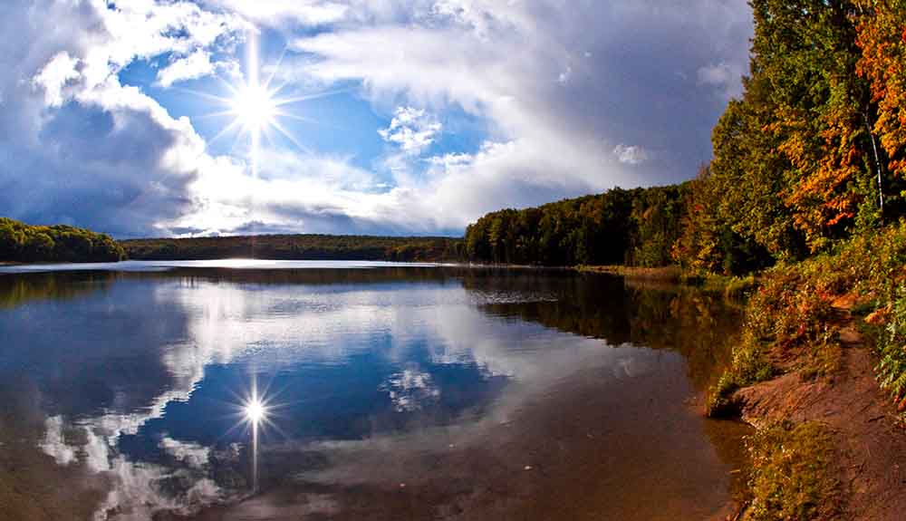 Stunning view of Georgian Bay in the fall with the water reflecting the sky