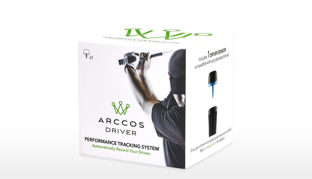 Product shot of the box of an Arccos driver