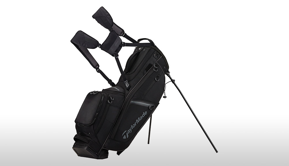 Product shot of black TaylorMade FlexTech Crossover Standbag on white