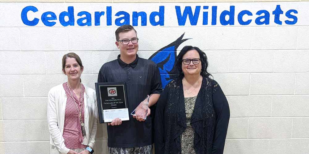 Jeremy Tarrington, a grade eight student from Cedarland Public School, is named the CAA School Safety Patroller of the Year.