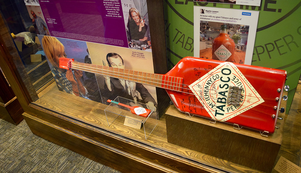 Tabasco-sauce shaped guitar