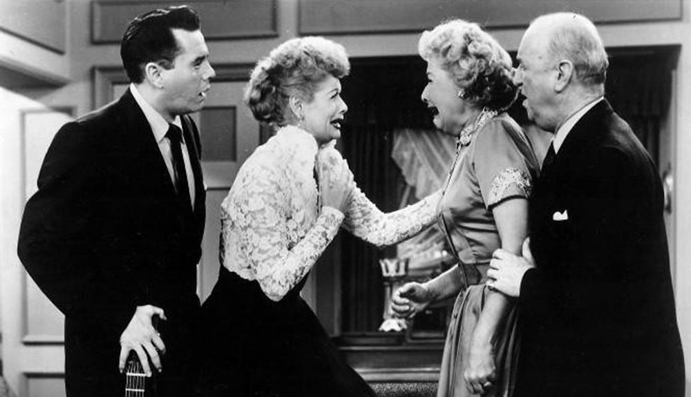 Black and white photo from the television show I Love Lucy