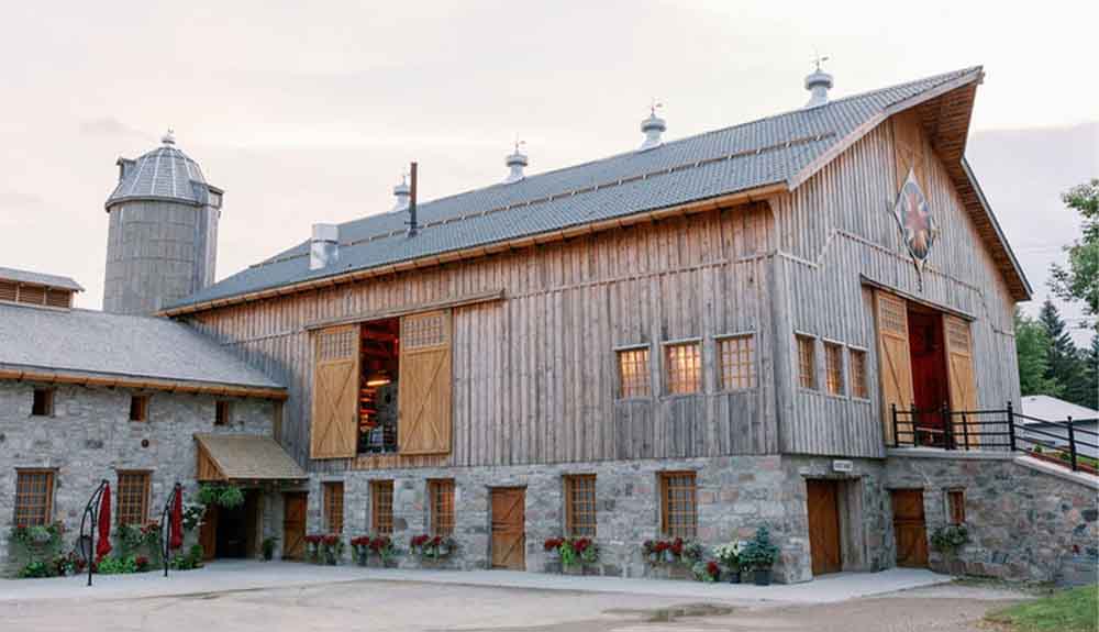 A sideview of the Brussels Four Winds Wedding & Event Barn, in Brussels, Ontario