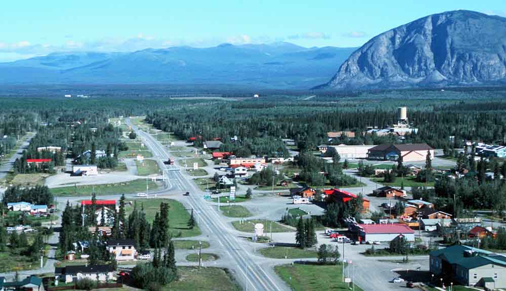 An overhead view of a small village just outside of Kluane National Park and Reserve