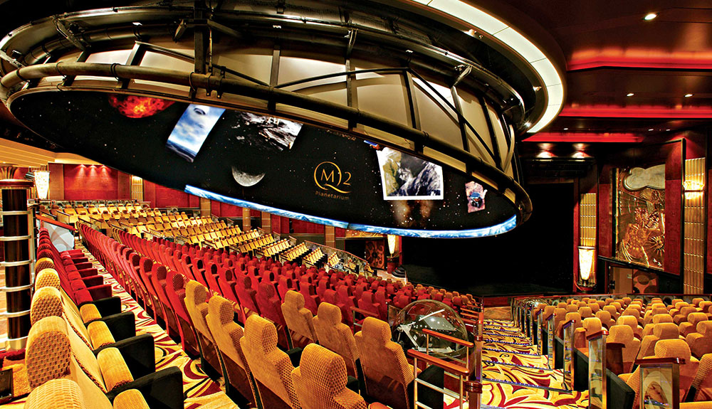 The auditorium of Cunard's space-themed Atlantic cruise ship