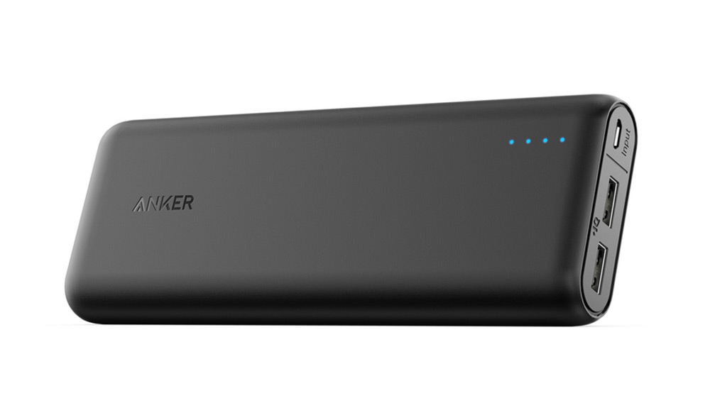 Product shot of a black Anker PowerCore 20100 external battery