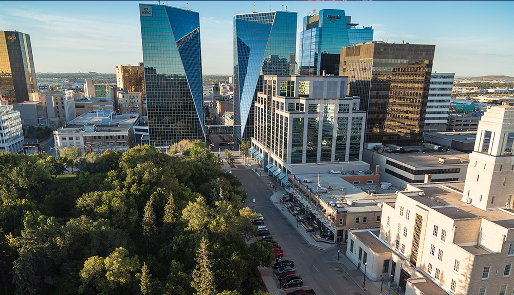 The skyline of Regina, Saskatchewan on a sunny summer day