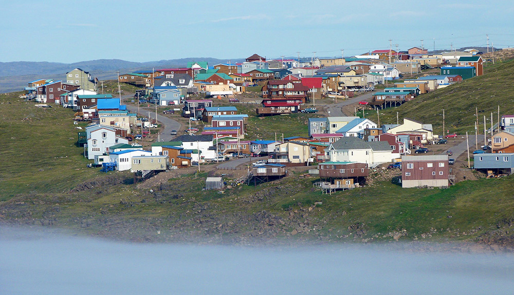colourful houses are seen in a small village in Iqualuit, Nunavut