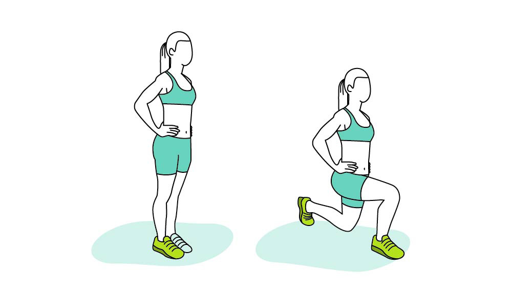 An illustration shows how to do reverse lunges properly