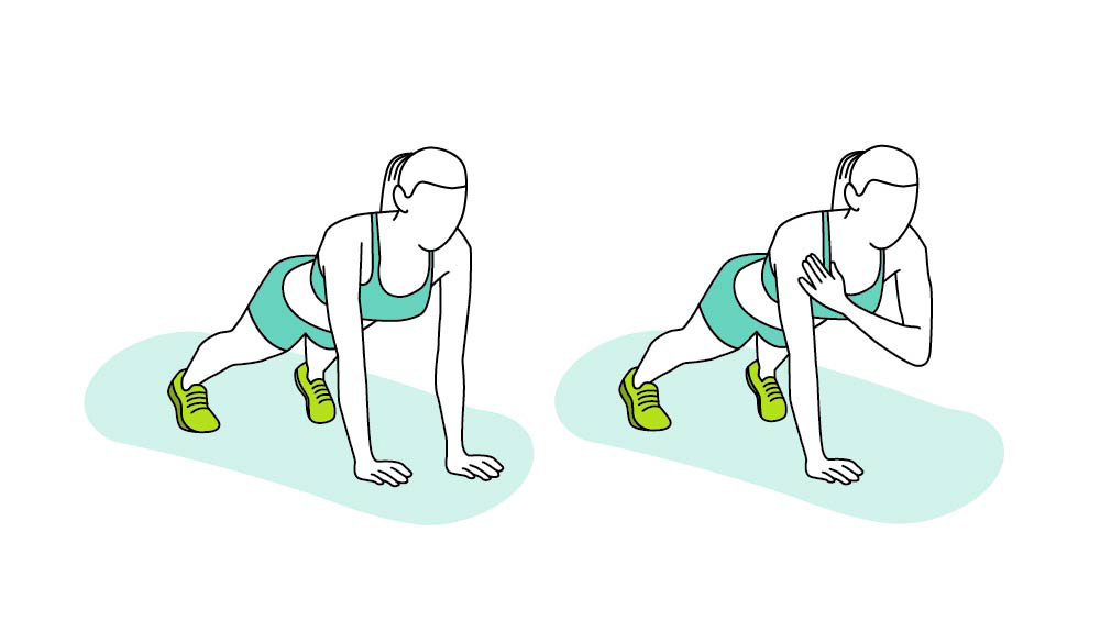 An illustration shows how to do the torsion control plank