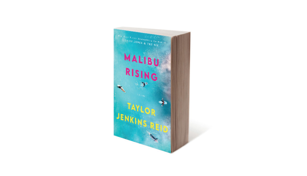 The light blue cover of Malibu Rising is shown