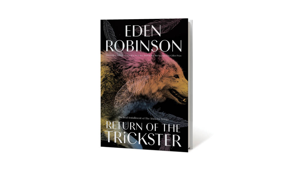 The cover of Return of the Trickster is shown with a black cover with a wolf and a feather on it