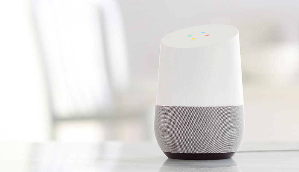 White Google Home on a countertop