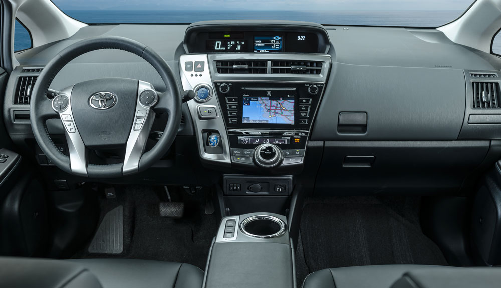 The inside dashboard of the 2016 Prius V 