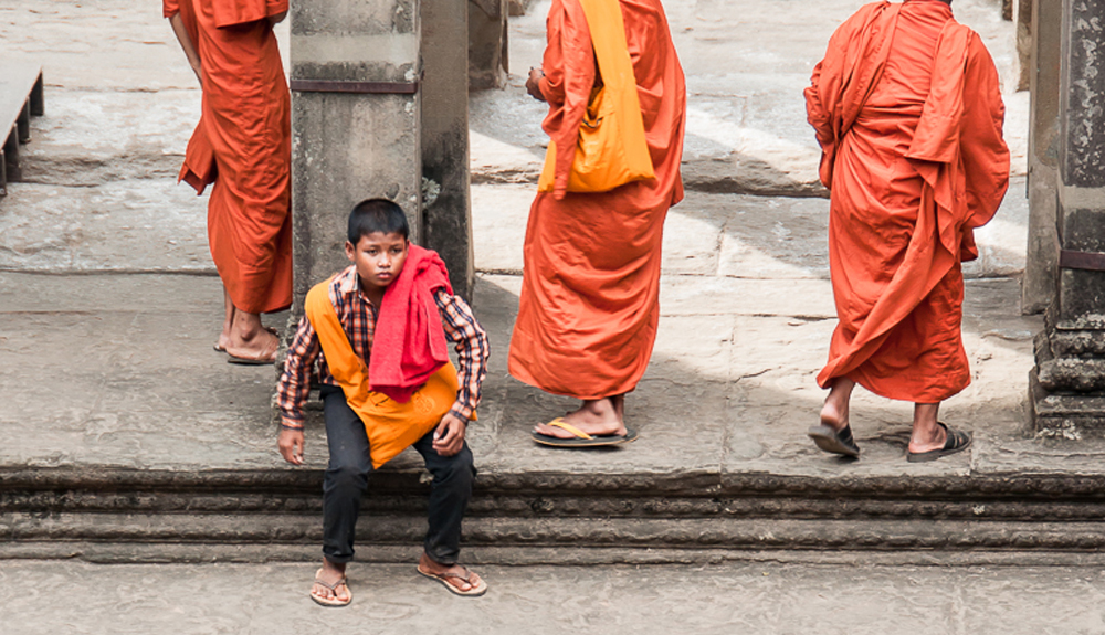 Monks in the central courtyard of Angkor Wat