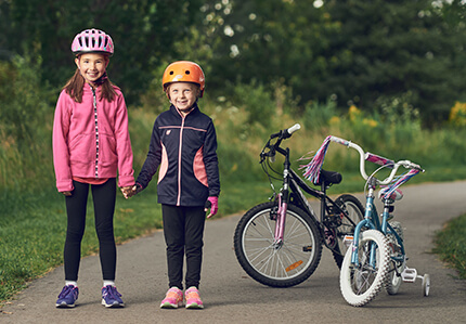 Children wearing cycling helmet 
