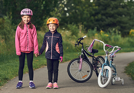 Children wearing cycling helmet