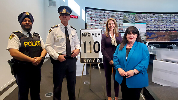 CAA with the Hon. Caroline Mulroney (Ontario's Minister of Transportation) announcing the start of a two-year pilot where the speed limit on three stretches of highway will increase to 110 km/h.