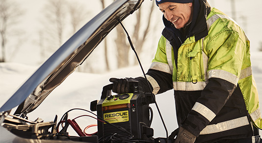 Servicing a car battery.