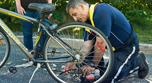 Fixing a flat tire on bike