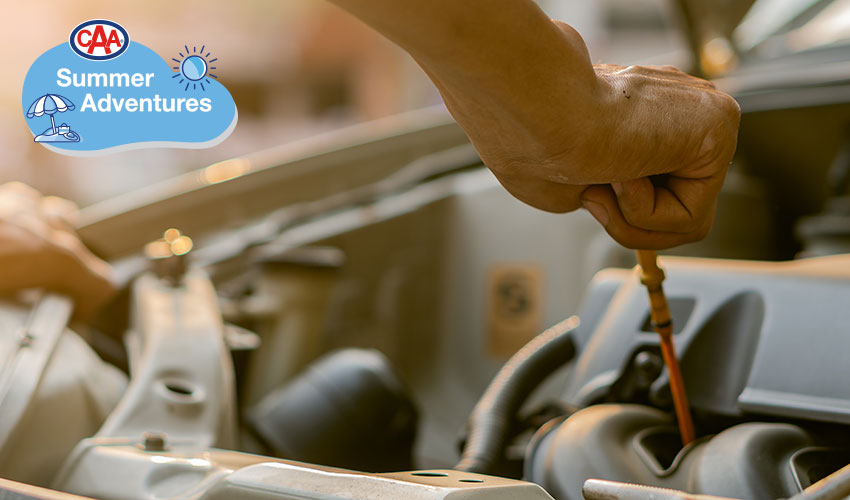 Person checking oil in car