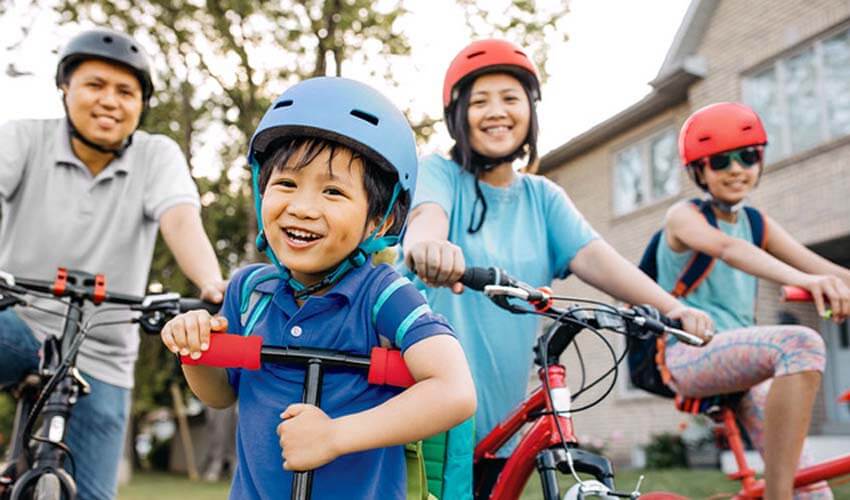 Family with bicycles