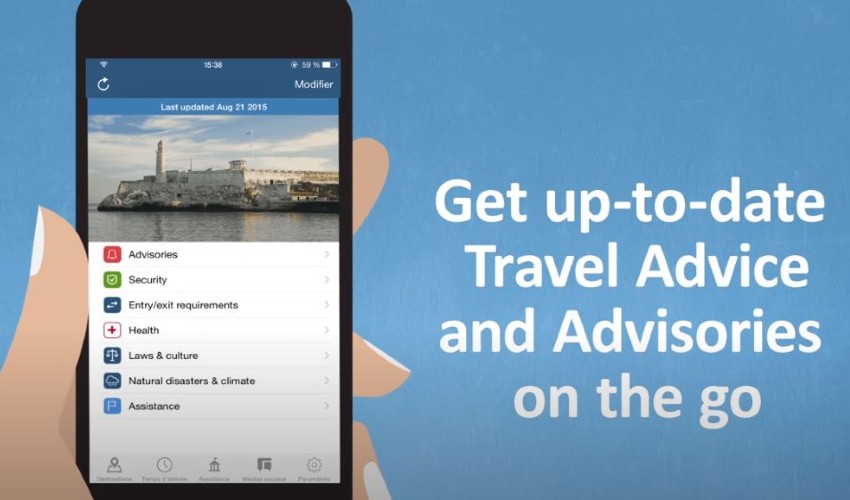 Screen capture of travel smart app.