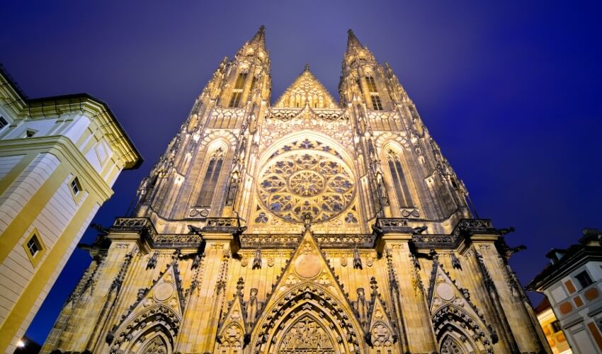 St. Vitus Cathedral at night.