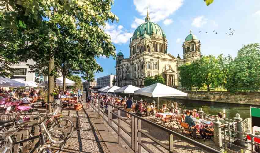 View of Spree River and Berliner Dom, Berlin, Germany.