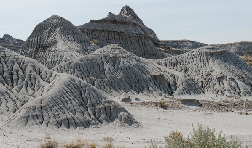 Ancient rock formations in Dinosaur Provincial Park, Alberta.