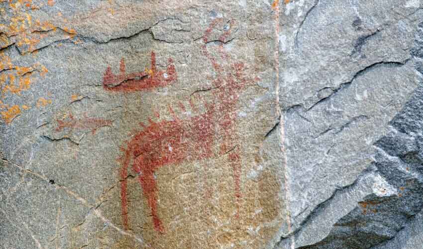 Ancient aboriginal pictographs at Agawa Bay on Lake Superior.