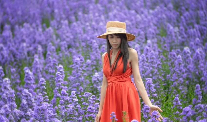 Girl standing in a lavender field.