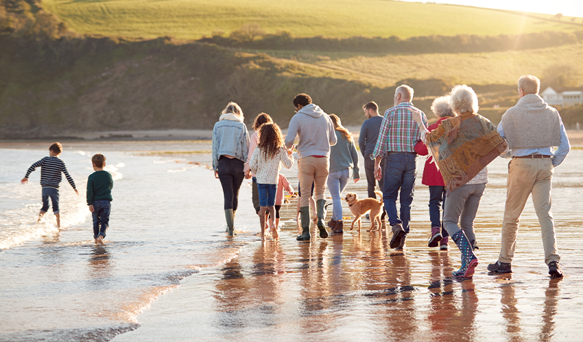 Multi-generational family on beach