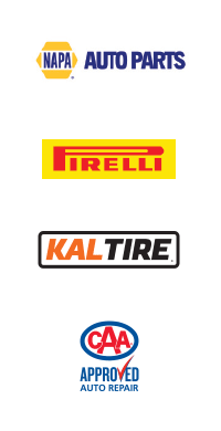 Logos for Kal Tire, NAPA, Pirelli and CAA Auto Repair