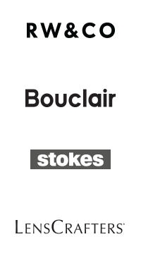 Logos for RW&CO, Bouclair, Stokes and LensCrafters