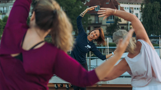 Yoga stretching on the ship