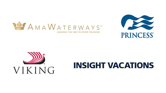 Logos for AmaWaterways, Princess Cruises, Viking Cruises and Insight Vacations