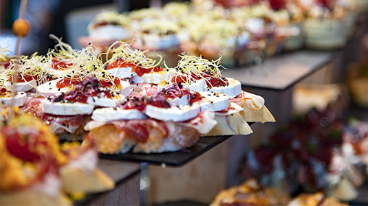 Food on display at a market