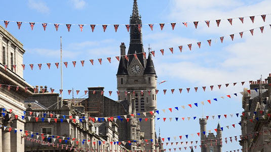 Flags hung on Union Street in Aberdeen
