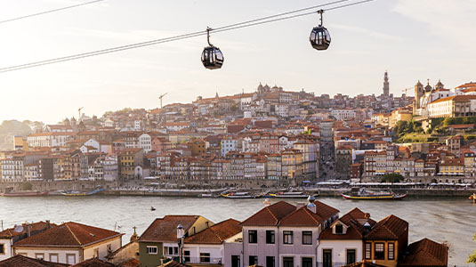 Porto city and Douro river at sunset, Portugal
