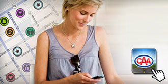 A woman holding her cell phone, illustration of CAA App icon