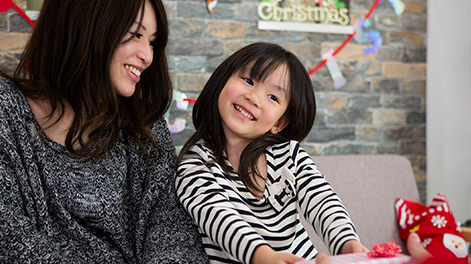 Mother and daughter at a Christmas party