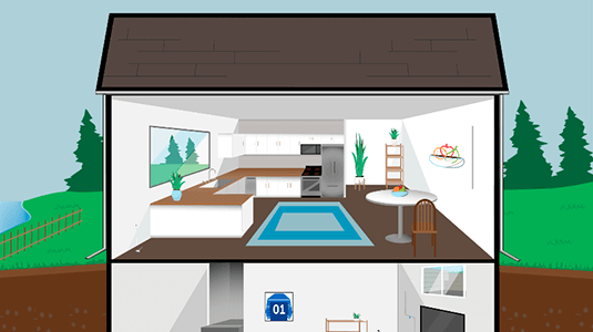 Illustration showing cross section of home interior.