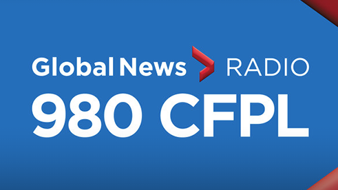 A blue background with the text: "Global News Radio, 980 CFPL" on top.