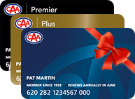 Stacked CAA basic, plus and premier membership cards