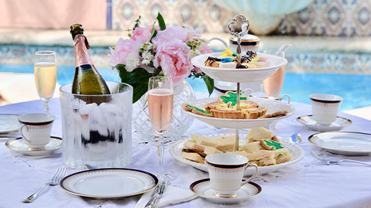 Dining table set up for tea