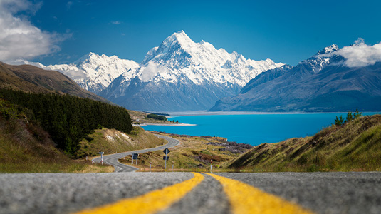 Road leading to Mount Cook National Park